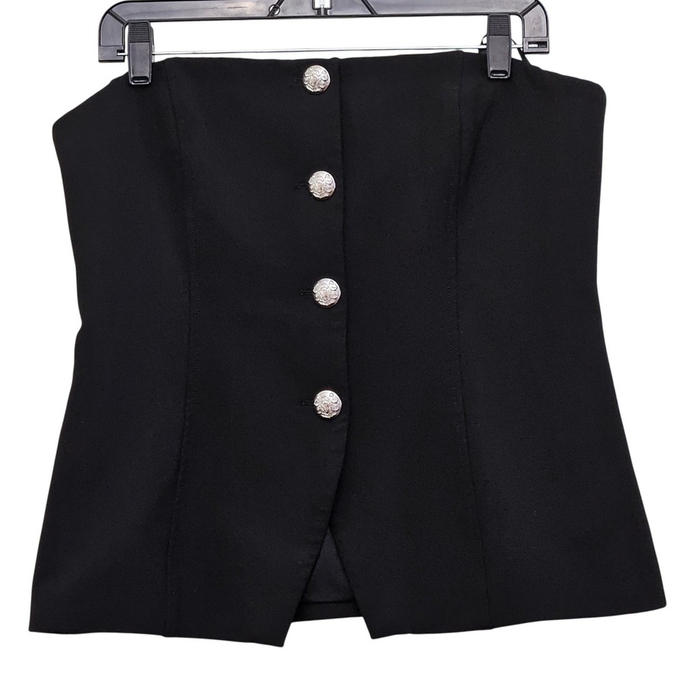 Veronica Beard Forman Bustier Top 12 Black Strapless Crest Button Tailored Chic - Picture 2 of 12